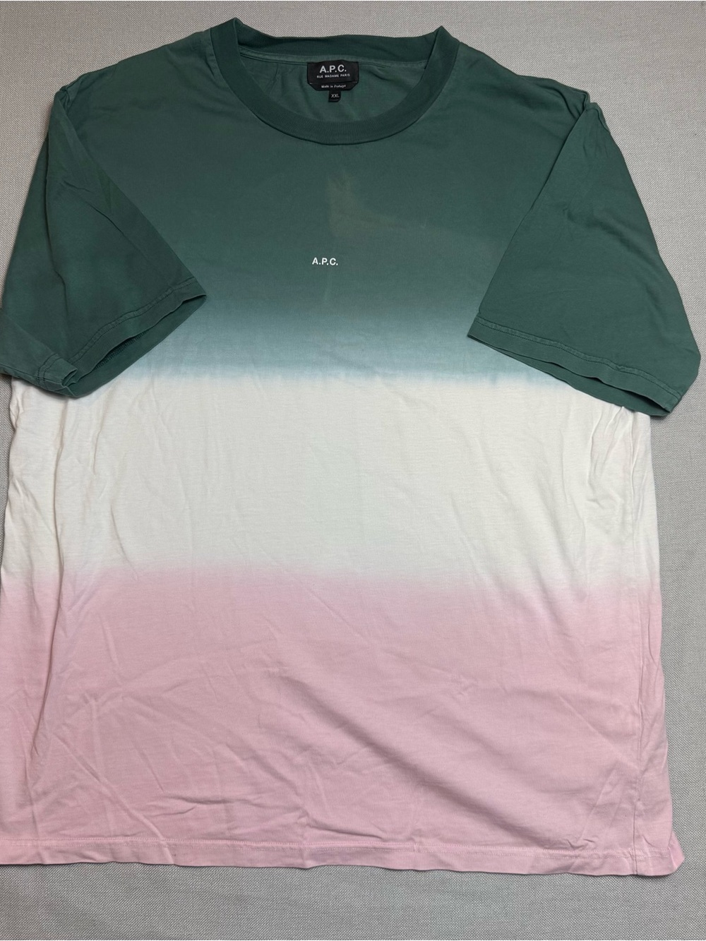 A.P.C. Men's Green White Pink Ombre Crew Tee